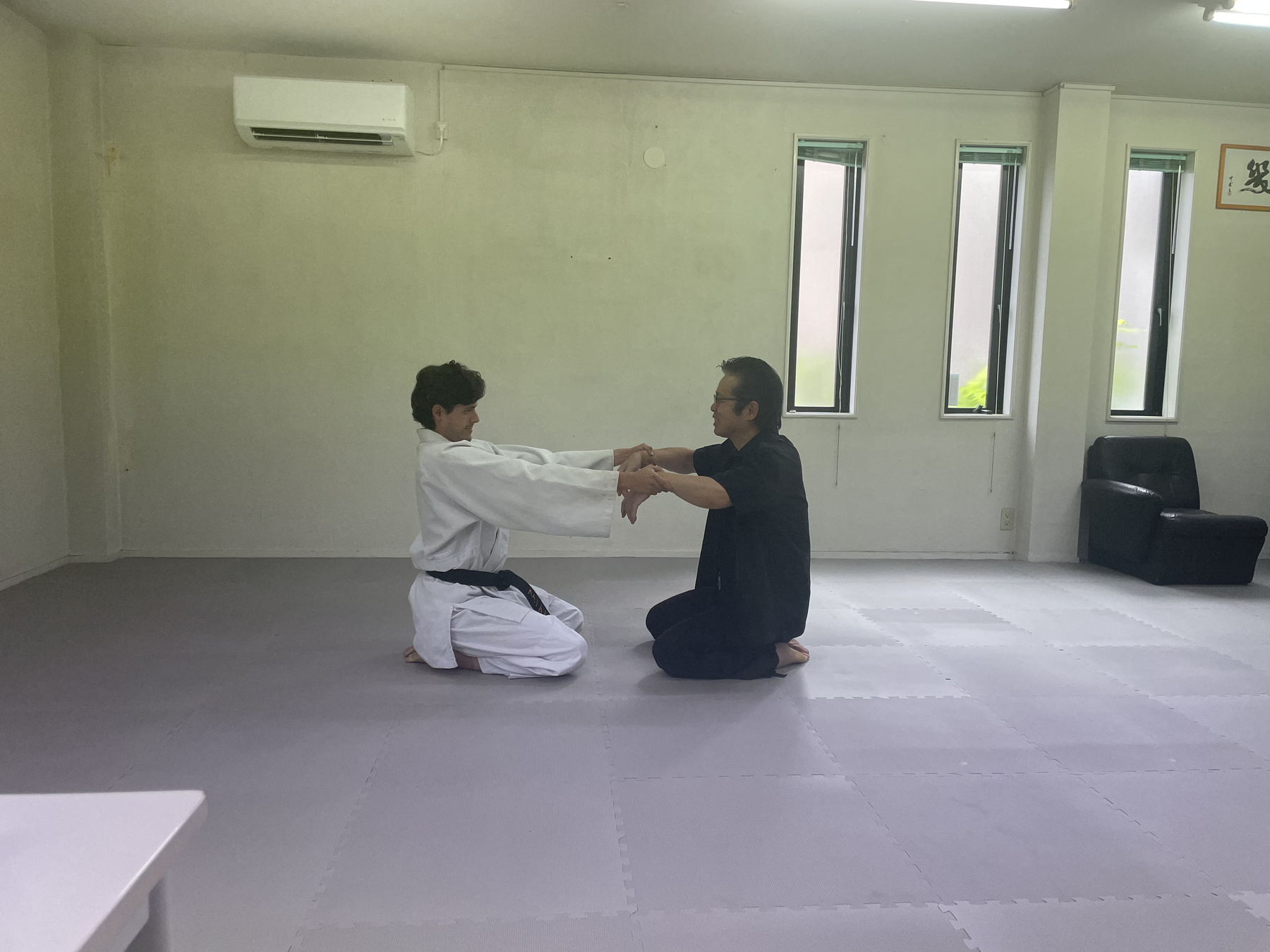 Renshinkan Aiki-Jujutsu kneeling paired technique with sensei