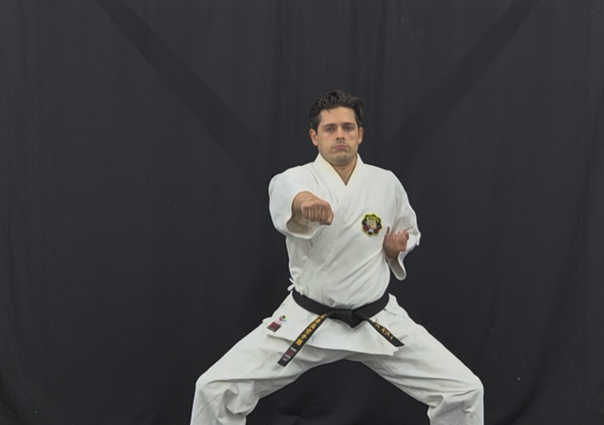 Matsubayashi Shorin-Ryu instructor in shiko-dachi double punch stance