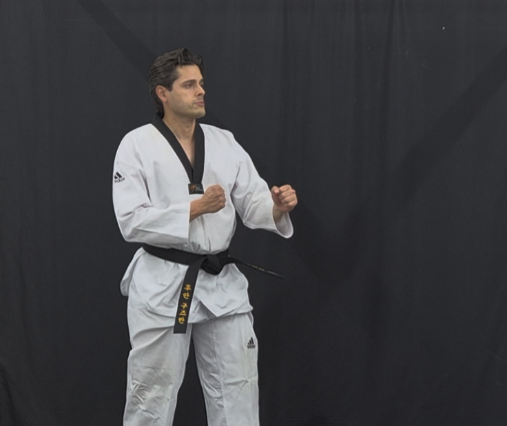 WT Taekwon-Do instructor in fighting guard stance